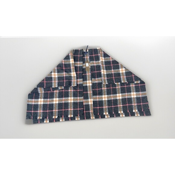 Modena Plaid Blanket Poncho One Size Gray Pink Orange Frayed NWT - Picture 1 of 11